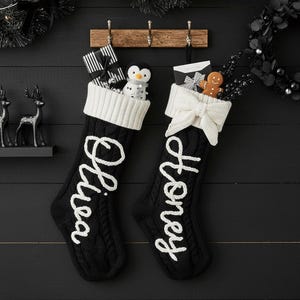 2025 Bow Black Embroidered Christmas Stockings, Personalized Family Stockings,Custom Holiday Decor,Monogram Xmas Gift,Christmas Mantel Decor