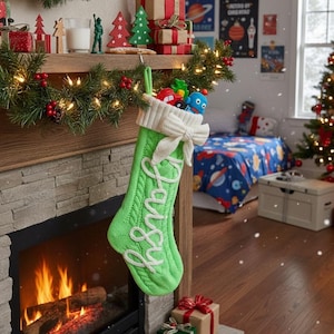 Calcetín navideño para bebé niño, calcetín navideño infantil, calcetín navideño verde, primer calcetín navideño del bebé, calcetín navideño para niña