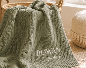 Embroidered Name Knit Blanket,Personalized Baby Blanket, Custom Knit Blanket, Baby Shower Gift, Newborn Gift, Baby’s First Christmas Gift