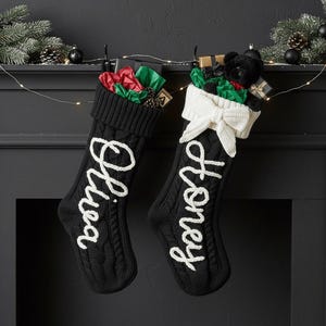 2025 Bow Black Embroidered Christmas Stockings, Personalized Family Stockings,Custom Holiday Decor,Monogram Xmas Gift,Christmas Mantel Decor