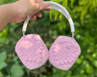 Crochet pink heart Headphone Cover,crochet airpod max cover,sony xm4,sony xm5,sony xm6,Music Lovers,Handmade Gifts,any headphone model