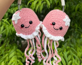 かぎ針編みのピンクのクラゲ柄AirPod Maxヘッドホンカバー、かぎ針編みのAirPod Maxカバー、Sony XM4、Sony XM5、Sony XM6、ハンドメイドギフト、あらゆるヘッドホンモデルに対応