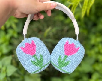 Crochet tulip Headphone Cover,crochet airpod max cover,sony xm4,sony xm5,sony xm6,Music Lovers,Handmade Gifts,any headphone model