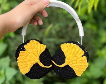 Crochet Lucky Ginkgo Leaf Headphone Cover,crochet airpod max cover,sony xm4,sony xm5,sony xm6,Music Lover,Handmade Gifts,any headphone model