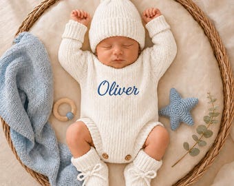 Personalized Baby Name Romper,Embroidered Knit,Custom Newborn Coming Home Outfit,Baby Shower Gift,Personalized Outfit,Gender Neutral