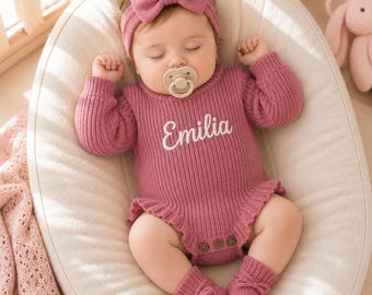 Personalized Baby Name Romper,Embroidered Knit,Custom Newborn Coming Home Outfit,Baby Shower Gift,Personalized Outfit,Gender Neutral