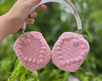 Crochet pink heart Headphone Cover,crochet airpod max cover,sony xm4,sony xm5,sony xm6,Music Lovers,Handmade Gifts,any headphone model