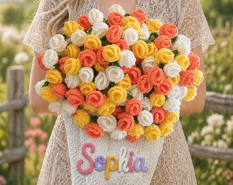 かぎ針編みの花束ブランケット、手作りの花柄スロー、名前入りブランケット、花束ブランケットギフト、お母さんへのホームデコレーション誕生日プレゼント
