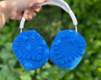 Crochet blue heart Headphone Cover,crochet airpod max cover,sony xm4,sony xm5,sony xm6,Music Lovers,Handmade Gifts,any headphone model