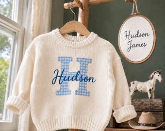 Baby Name Applique Sweater, Personalized Embroidered Knit Baby Sweater, Custom Baby Shower Gift, First Birthday Outfit,Baby Toddler Pullover
