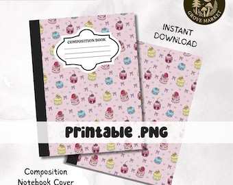 Printable Composition Notebook Cover PNG: Macaroon Coquette Design (Digital Download)