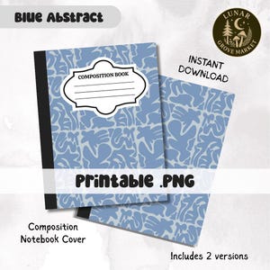 Printable Composition Notebook Cover PNG Back To School Personal Notebook Custom Junk Journal Kids Workbook Blue Abstract Digital Art