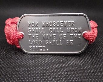 Red Salvation Paracord Bracelet with Genuine Military Dogtag 8 inches