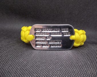 Yellow Missions Paracord Bracelet with Genuine Military Dogtag 8 inches