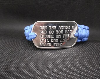 Blue DON THE ARMOR Paracord Bracelet with Genuine Military Dogtag 8 inches