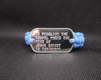 Blue MISSIONS Paracord Bracelet with Genuine Military Dogtag 8 1/4 inches