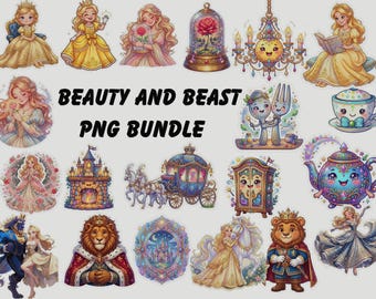 Beauty and Beast PNG Clipart Bundle, Princess Fairytale Sublimation Graphics (Digital Download)