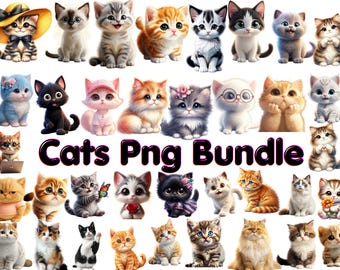 Kawaii Cats Clipart Bundle | Adorable Kitten PNG Graphics (Digital Download)