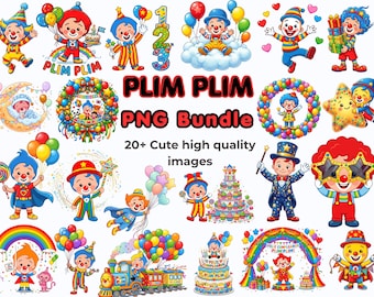 Plim Plim Birthday Party PNG Clipart Bundle, Rainbow Decorations (Instant Download)