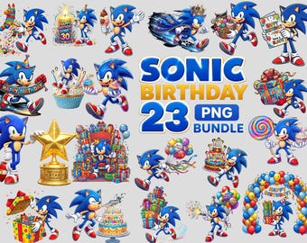 Sonic The Hedgehog Birthday PNG Bundle | Clipart, Decorations, Digital Set
