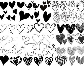 Hand Drawn Heart Doodle Bundle | Anatomical Hearts, Love Birds Clipart (Digital Download)