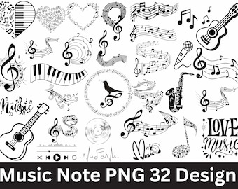 Music Note PNG Bundle: 32 Musical Designs (Digital Download)