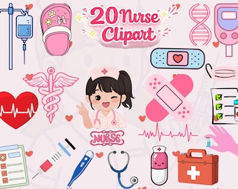 20 Nurse Clipart Bundle, Medical Healthcare Graphics (Instant Download)