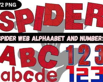 Spidey Spider Web Alphabet Numbers PNG Clipart | Superhero Style Letters, Numbers (Digital Download)