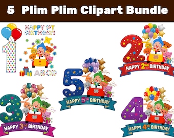 Plim Geburtstag Clipart Bundle | 1-5 Geburtstag Dekorationen (Digitaler Download)