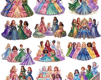 Princess Clipart Bundle, Cartoon Fairytale Characters, Sublimation PNG (Digital Download)