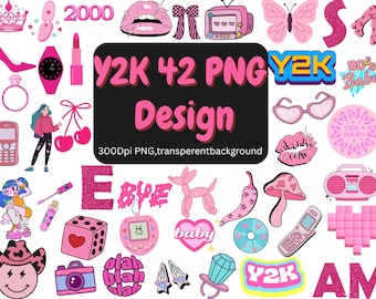 Y2K Pink Clipart Bundle | 90s 2000s Retro Sublimation Design (PNG)