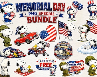 Snoopy Memorial Day PNG Bundle | Patriotic USA Clipart for Sublimation