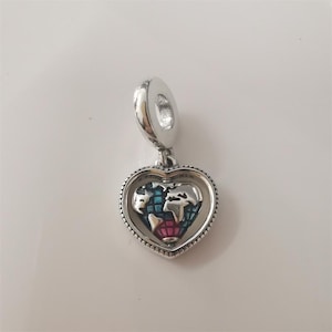 Pendentif familial à breloques pandora globe en forme de coeur tournant