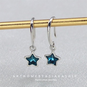 S925 Sterling Silver New Design Five-Pointed Star Earrings with Blue Star - Simple and Elegant