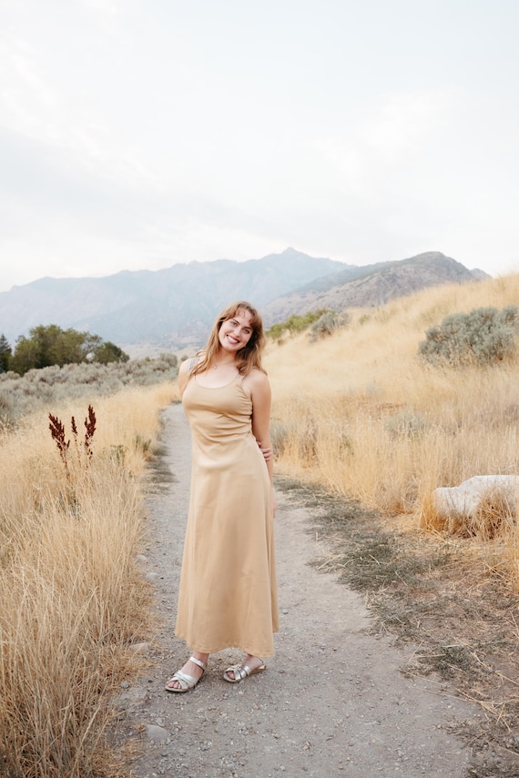 Valentina | 100% Peruvian Pima Cotton Beige Dress With Andean Fabric Accent  - Etsy Israel