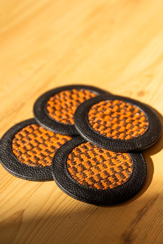 Wasi | Handmade Coaster Set (4) – Peruvian Andean Fabric & Vegan Leather