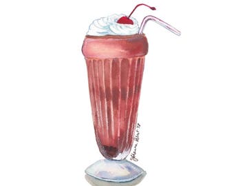 Chocolate Milkshake Art - Ice Cream Milkshake Watercolor Painting - Food Illustration - Kitchen Art - 8x10 Print