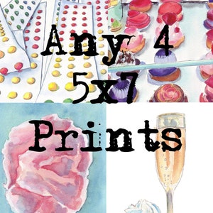 SAVE! Four 5x7s Print Set Watercolor Painting Illustration - Set of 4 5x7 Watercolor Art Prints - Wall Art for 45 Dollars
