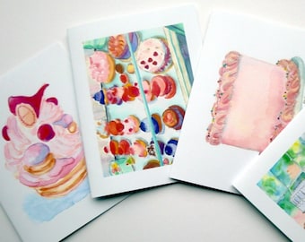 Cake Art Cards - Pastries Greeting Cards - Bakery Sweets Watercolor Art Blank Notecards - Food Illustration Cards - Set of 8 Cards