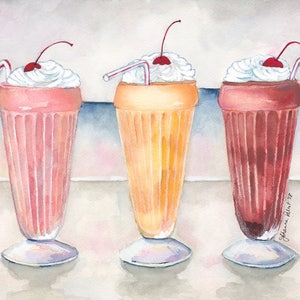 Milkshake Art 11x14 Print Three Milkshakes Soda Shop Painting Chocolate, Vanilla, and Strawberry image 1