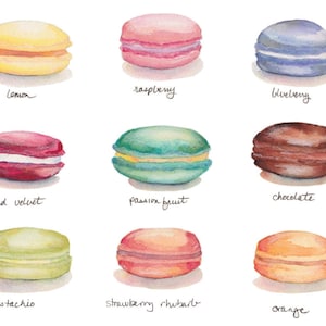 Macarons Menu Watercolor Painting Print French Cookies Rainbow Food Illustration Watercolor Art Print, 8x10 image 1