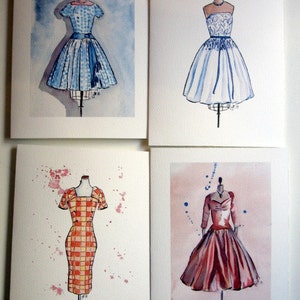 Vintage Dress Cards Ed. 1, Watercolor Art Note Cards, Set of 8 image 4