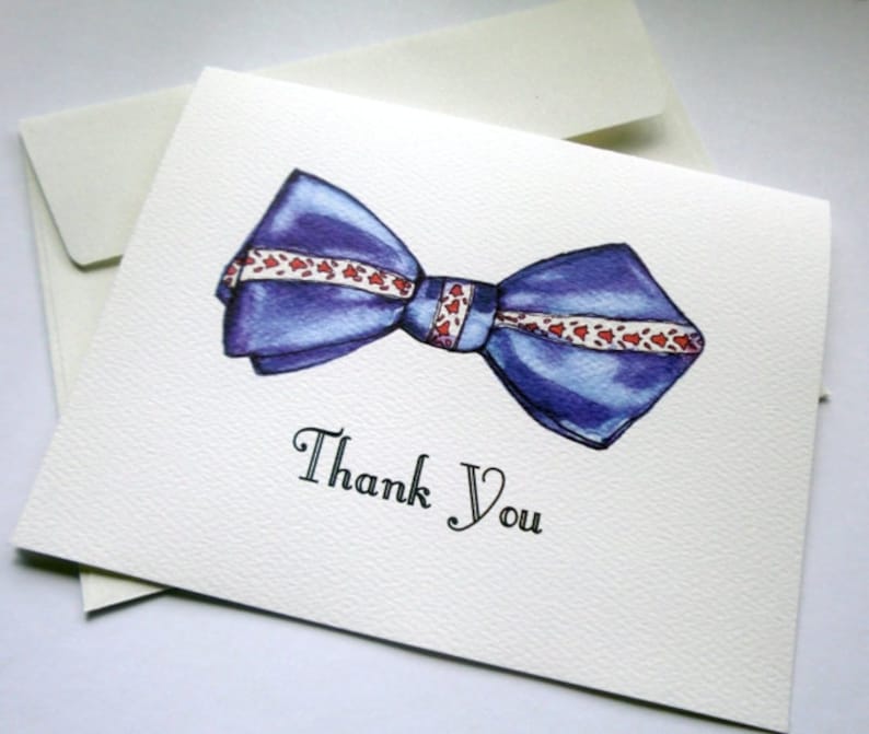 Vintage Bowtie Thank You Cards Retro Watercolor Men/'s Fashion Bow Tie Thank You Cards Set of 4