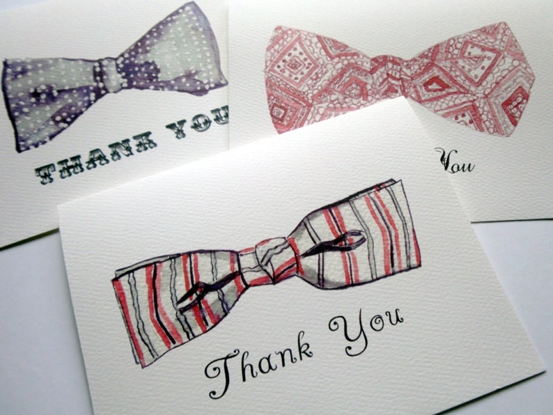 Vintage Bowtie Thank You Cards Retro Watercolor Men/'s Fashion Bow Tie Thank You Cards Set of 4