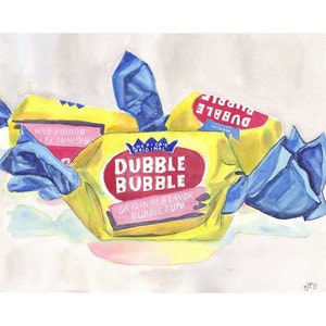 Dubble Bubble Gum Candy Painting Print, Watercolor Art Print, 5x7 Wall Art image 2