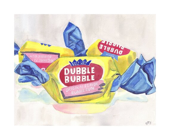 Watercolor Painting Dubble Bubble Gum Candy Watercolor Art Etsy