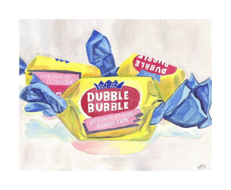 Dubble Bubble Gum Candy Painting Print, Watercolor Art Print, 5x7 Wall Art image 2