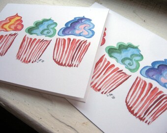 Cupcake Cards Blank Card Set - Cupcake Notecards Set, Rainbow Note Cards, Set of 4