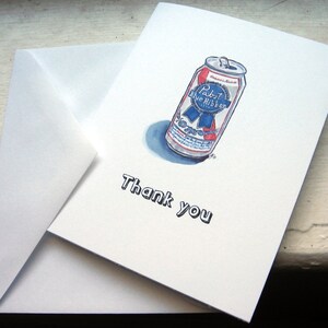 Thank You Notes, PBR Pabst Blue Ribbon Beer Watercolor Art Thank You Cards, Set of 12 image 2