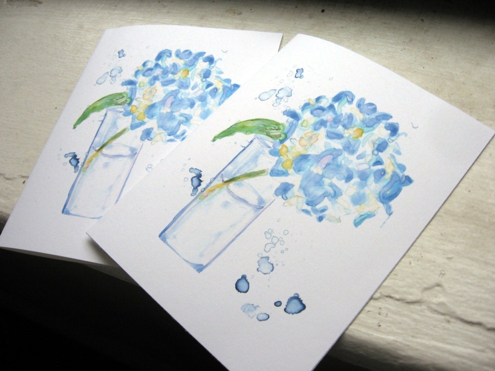 Blank Card Set - Blue Hydrangea Watercolor Art Note Cards, Set of 12 - Etsy